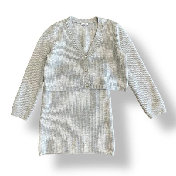Gianni Bini Ribbed Knit Sweater Skirt Set Gray Crop Cardigan and Skirt‎ M/L - Picture 5 of 13